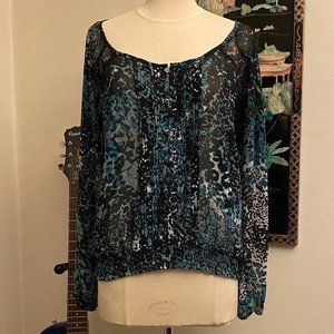 Vintage Y2K Teal And Black Ruffle Blouse. Guess. Size M.